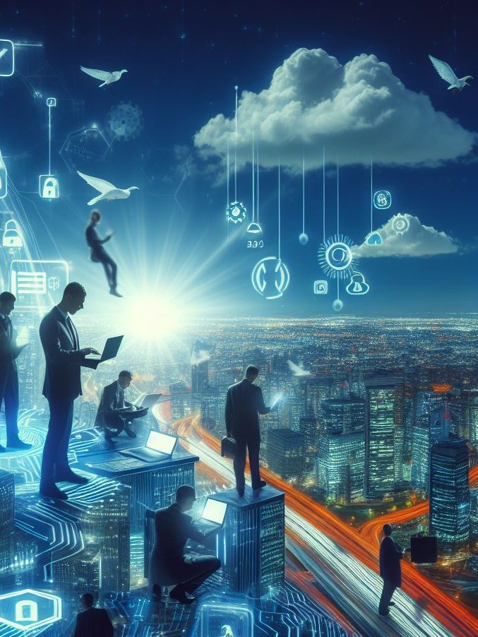 image out over a city and icons for systems